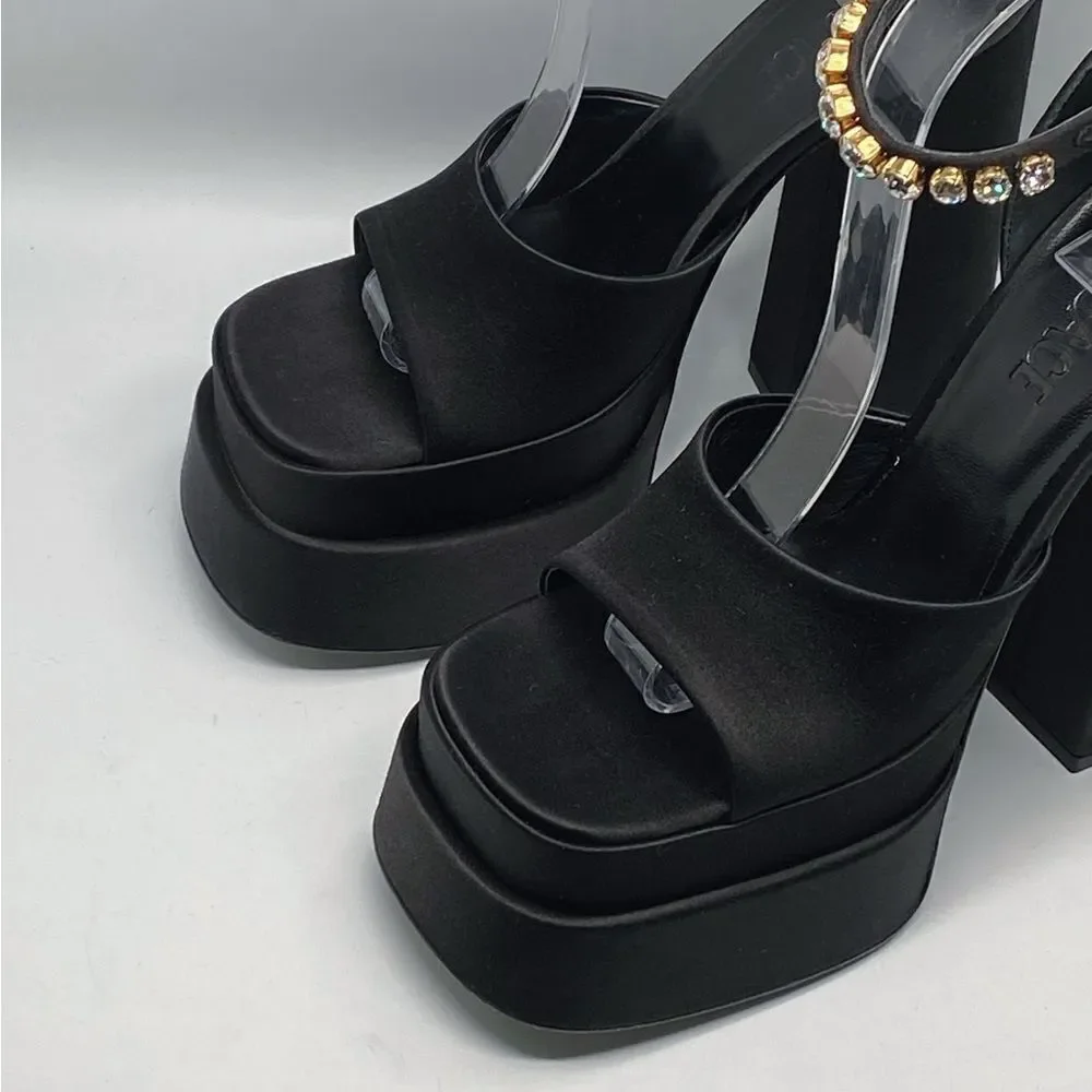 Versace Medusa Crystal Ankle-Strap Platform Sandals size 37.5